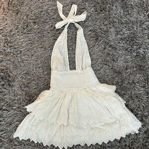 LOVESHACKFANCY WHITE MINI HALTER DRESS
